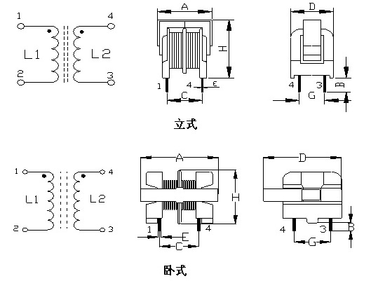 共模電感尺寸示意圖片